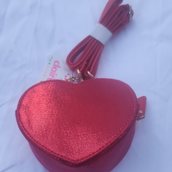 Red Quilted Heart Mini Crossbody Bag with Bow Accent - Picture 2 of 3